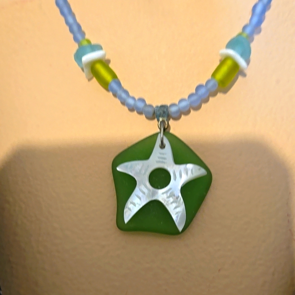 Eco-friendly seaglass  and shell necklace, NEW